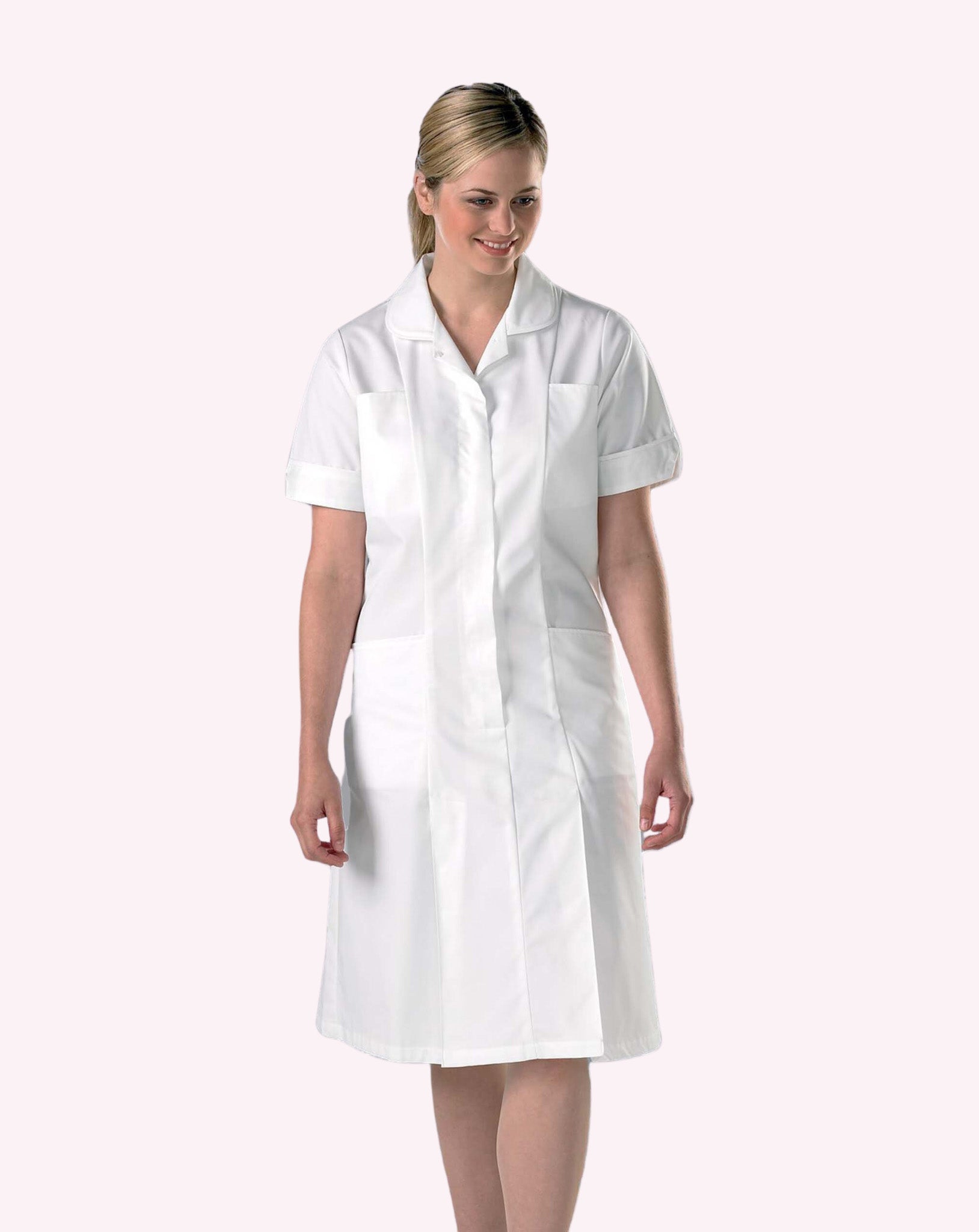 Halton Women's Classic Collar Healthcare Dress | White & White