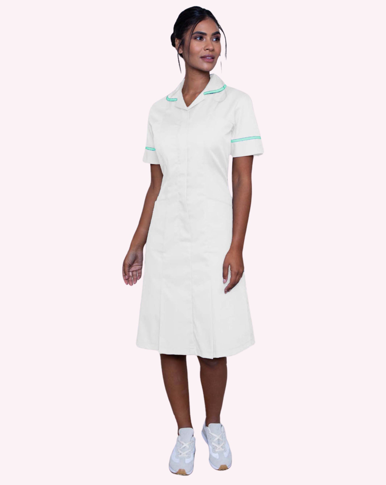 Halton Women's Classic Collar Healthcare Dress | White & Aqua