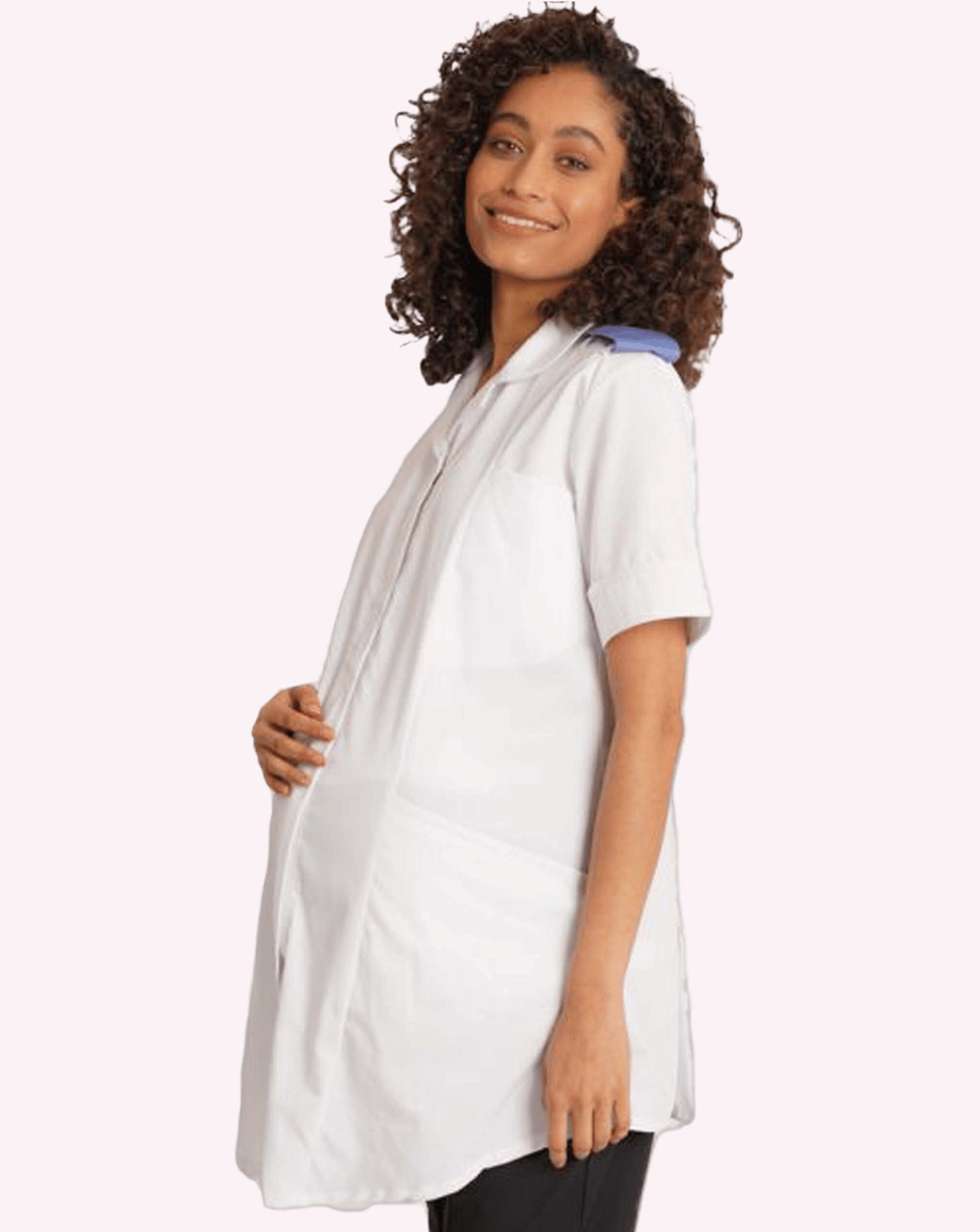 Women's Maternity Healthcare Tunic with Epaulette Loops | White
