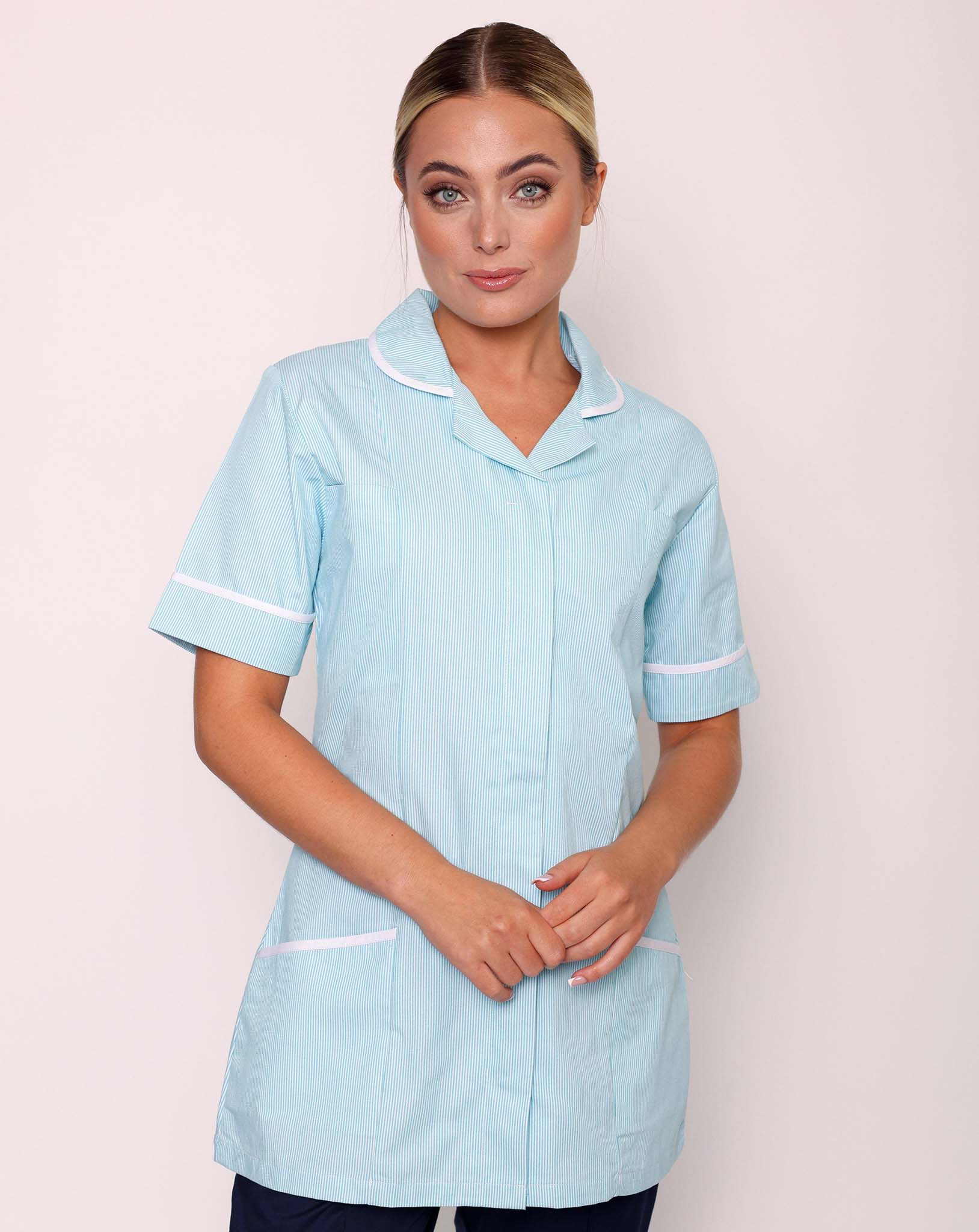 Alcott Ladies Healthcare Tunic - Green / White Stripe