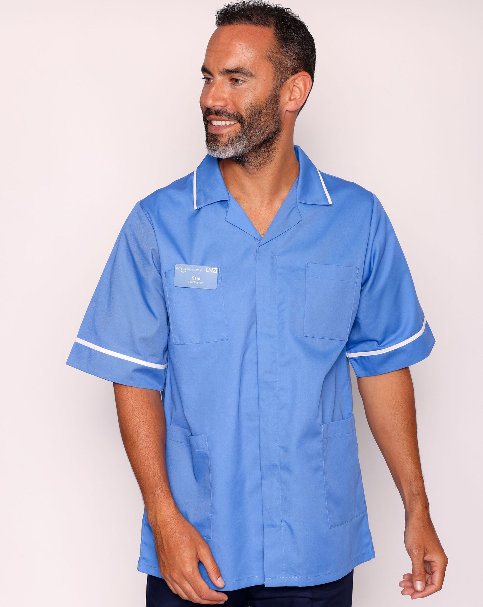 Drayford Men's Classic Healthcare Tunic | Hospital Blue & White