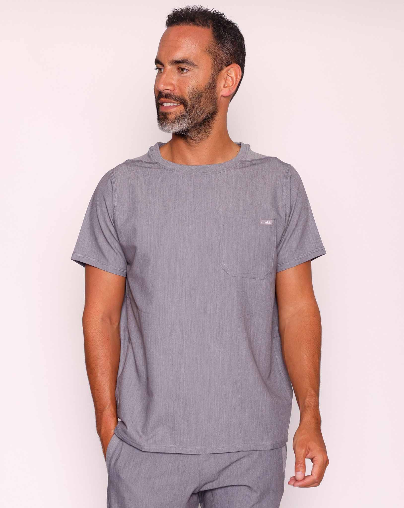 Miles One Pocket Scrub Top - Charcoal Grey