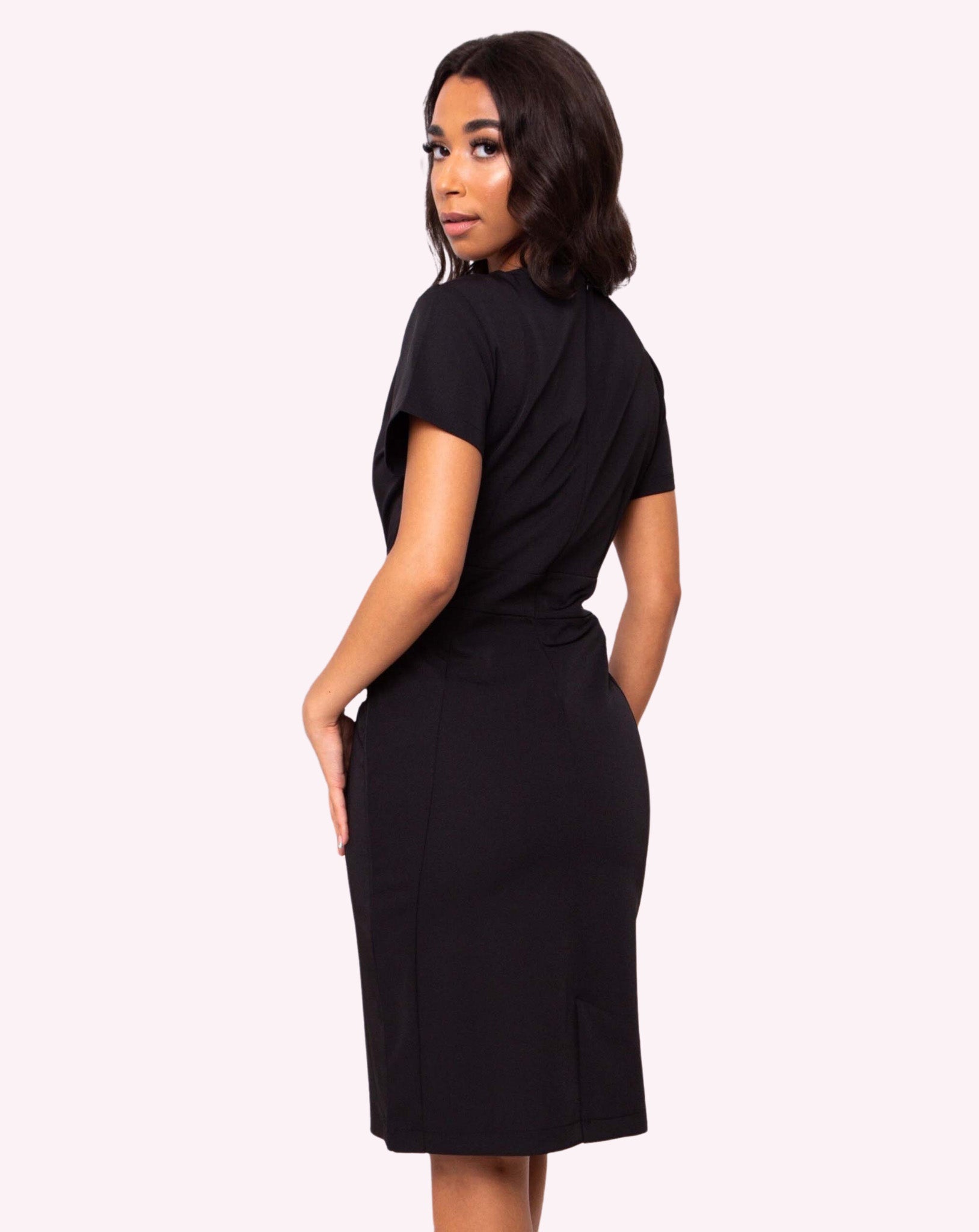 Couture V-Neck Work Dress - Black