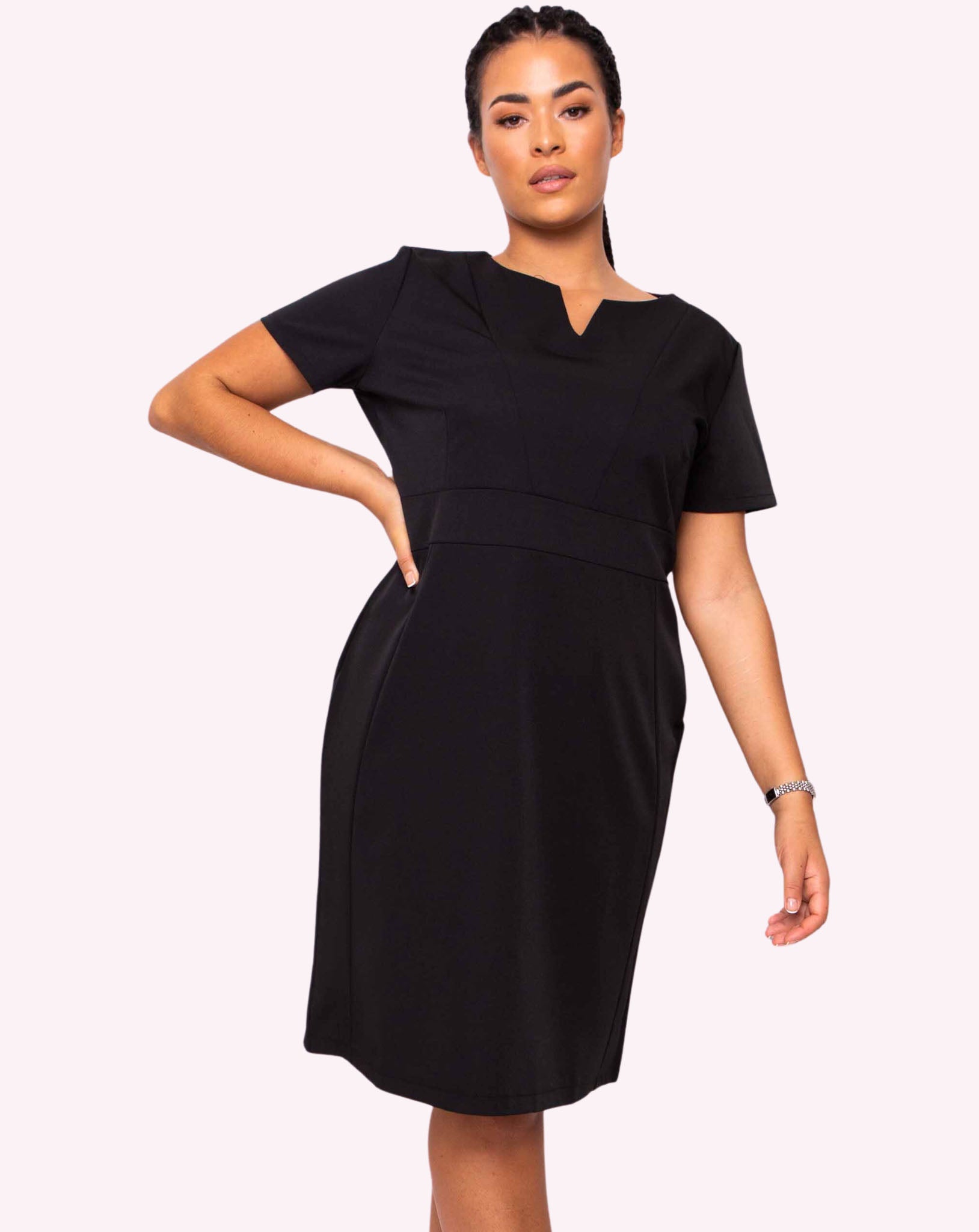 Couture V-Neck Work Dress - Black