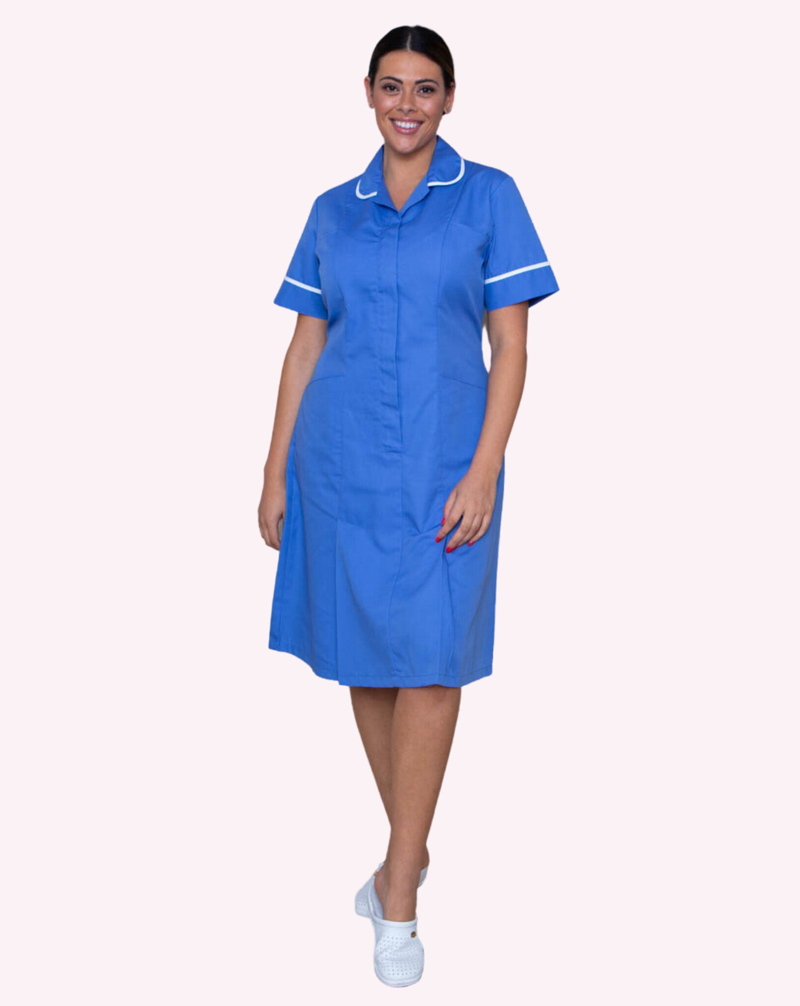 Halton Classic Collar Healthcare Dress - Hospital Blue / White