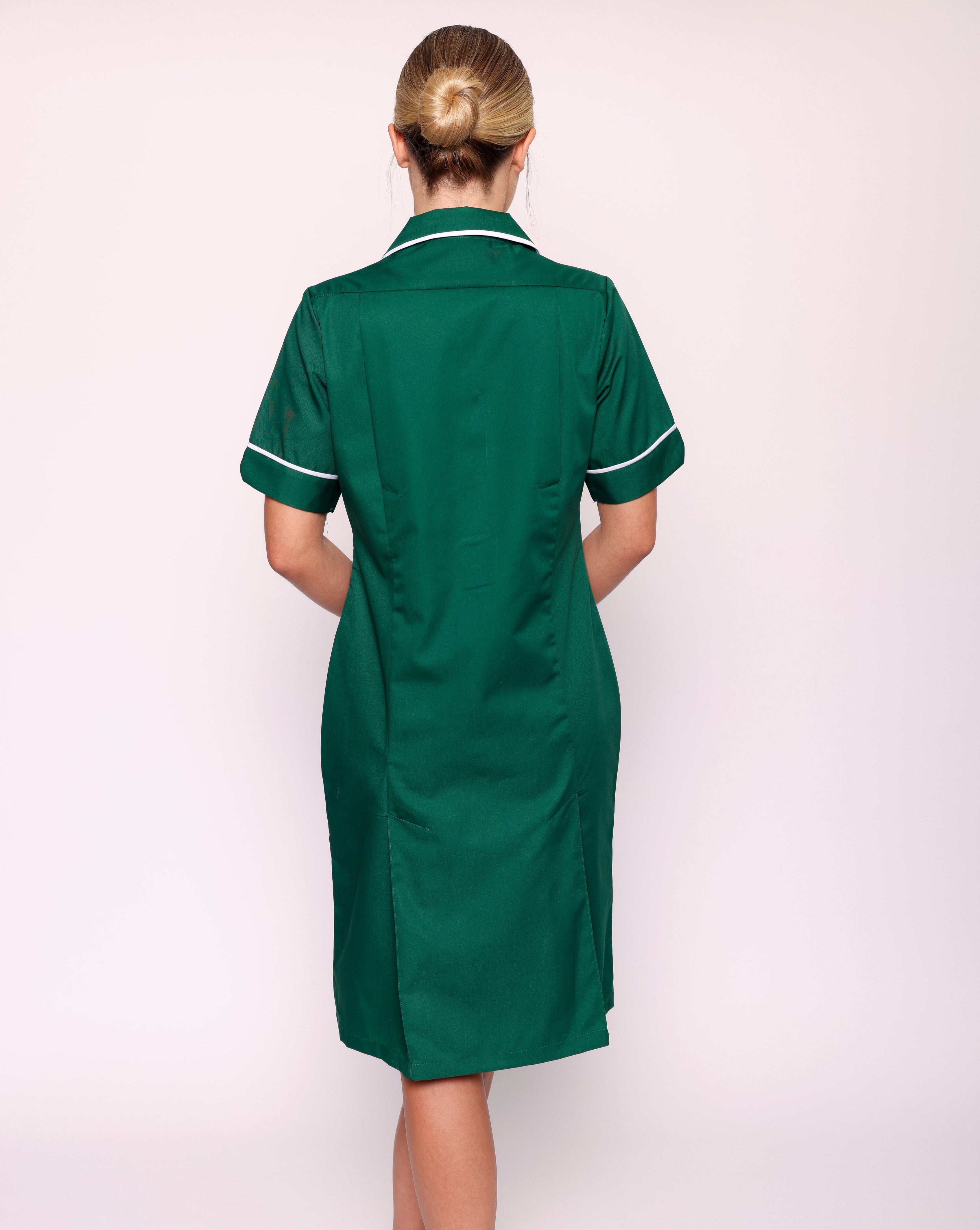 Halton Classic Collar Healthcare Dress - Bottle Green / White