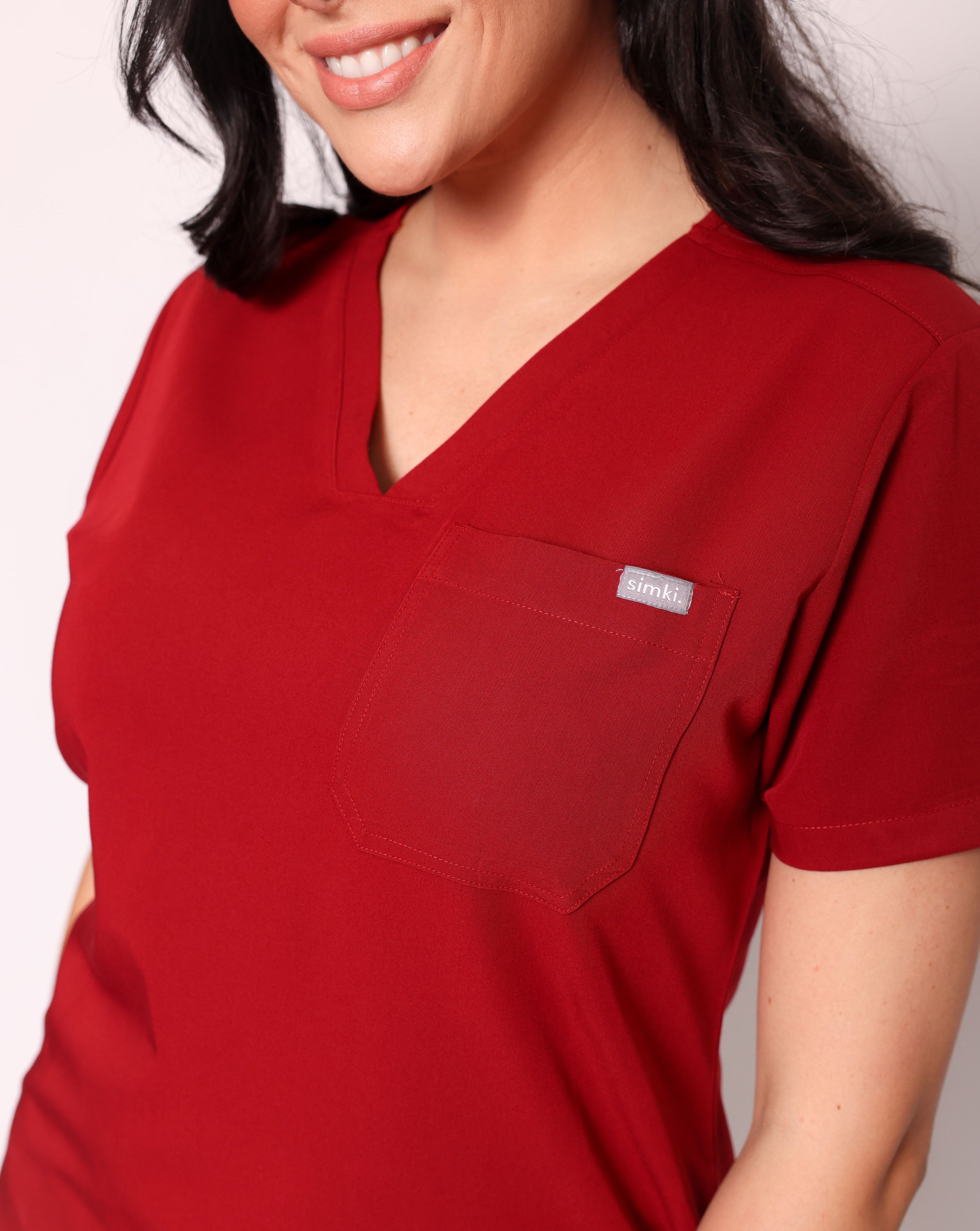 Nova Modern Scrub Top - Burgundy