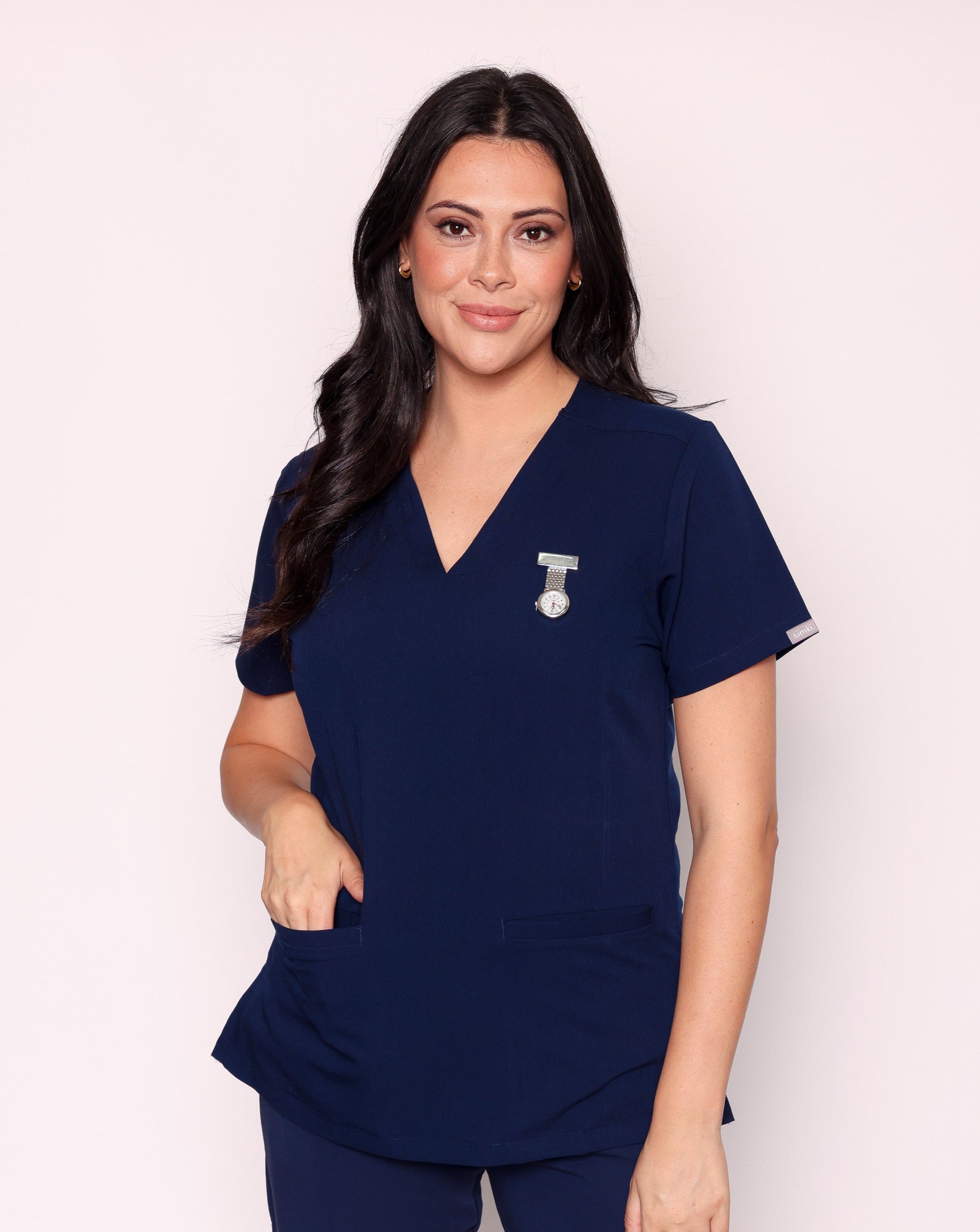 Ari Long Length Scrub Top - Navy