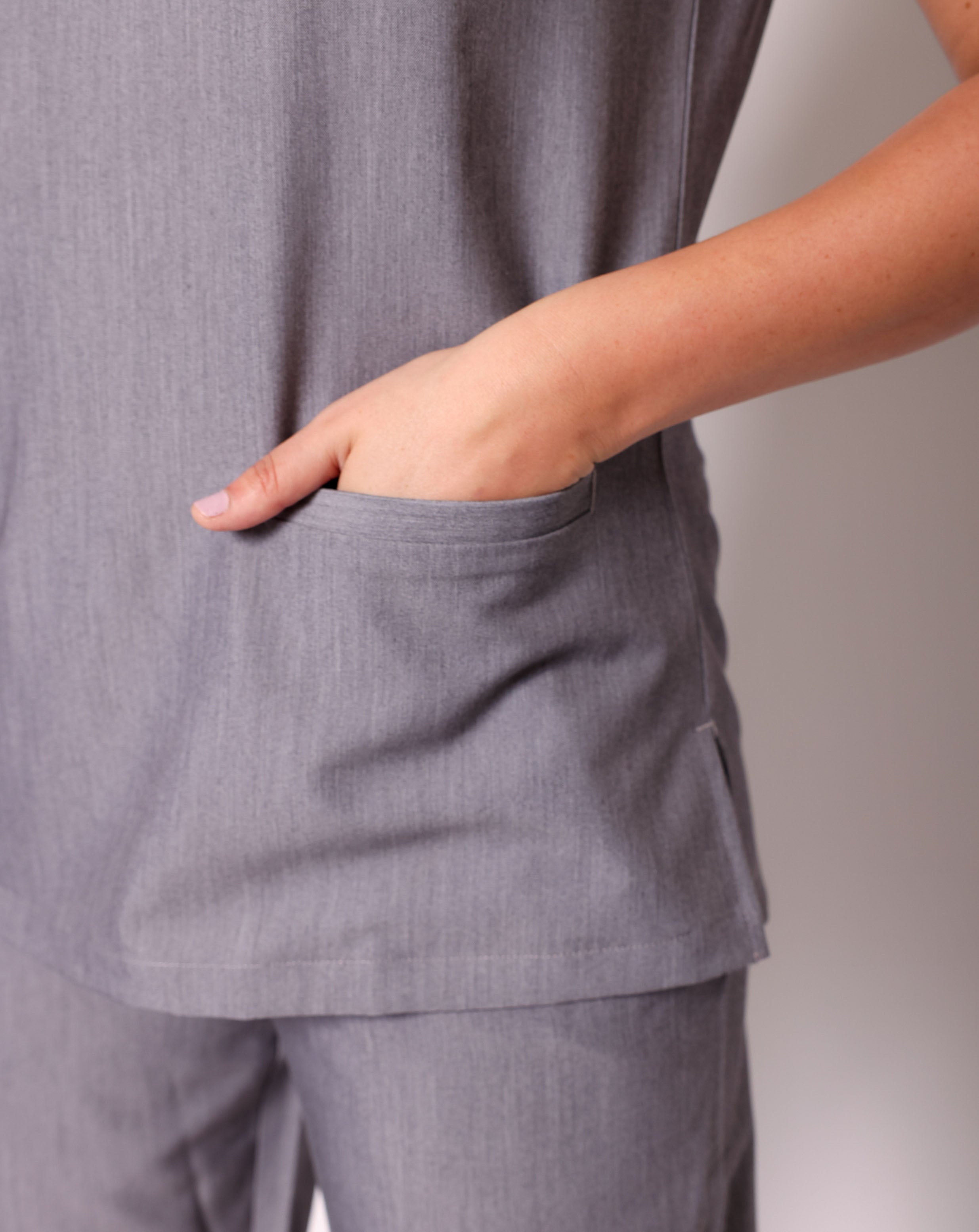Ari Long Length Scrub Top - Charcoal Grey