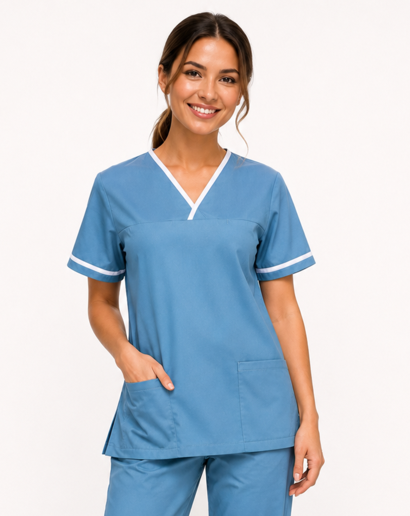 Casey Unisex Smart Scrub Tunic | Teal & White