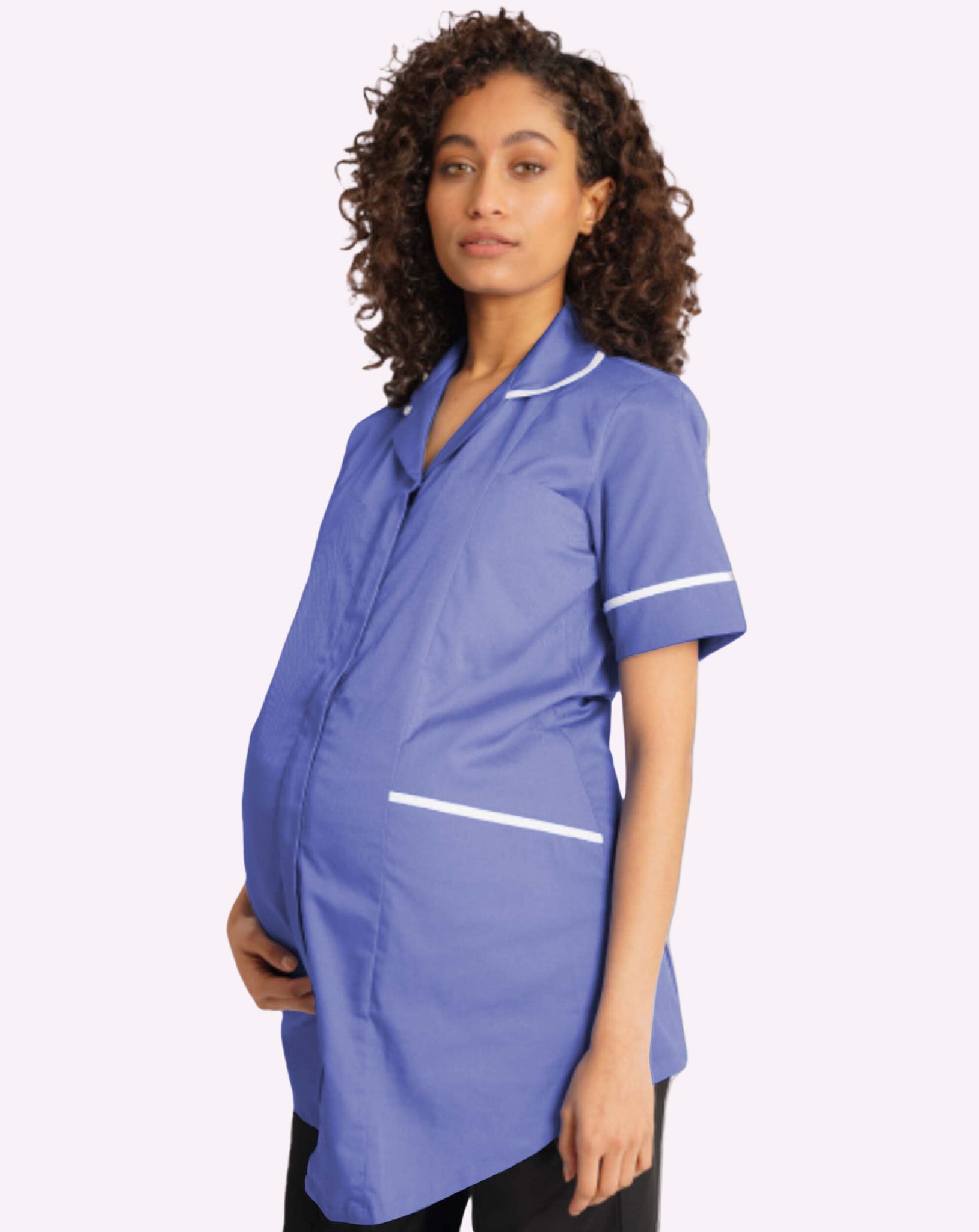 Erin Maternity Healthcare Tunic - Metro Blue / White