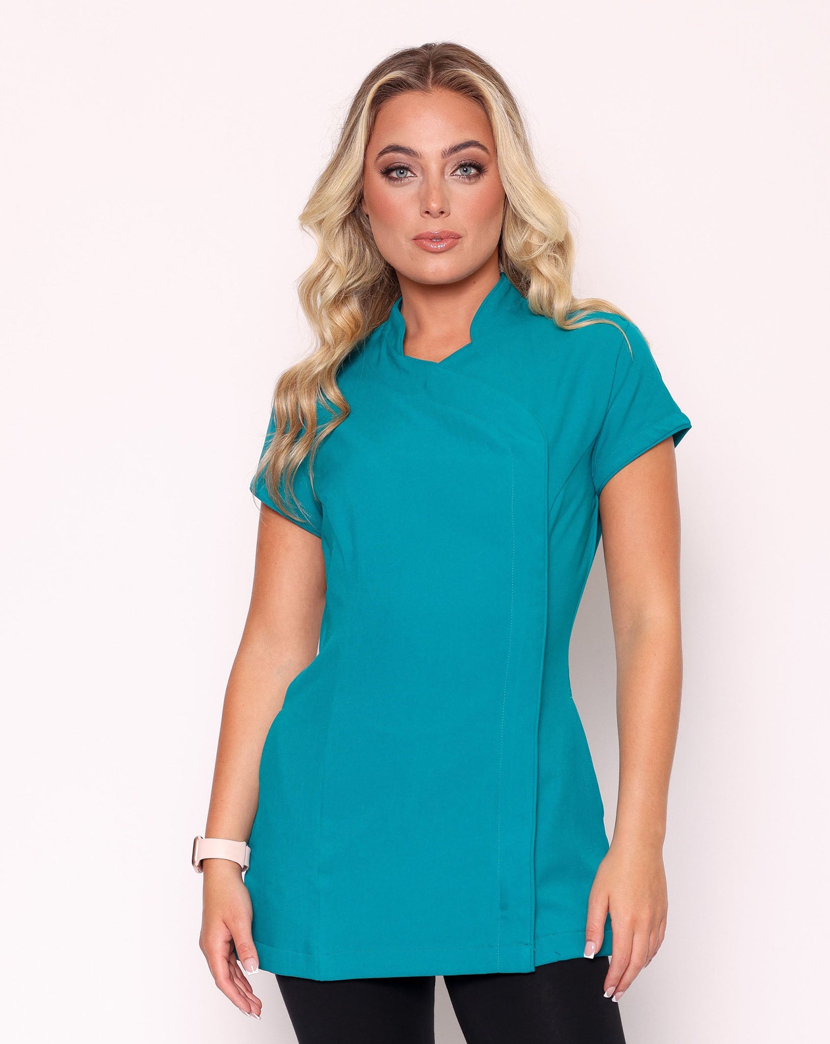 Event Mandarin Collar Asymmetric Tunic - Lagoon Green