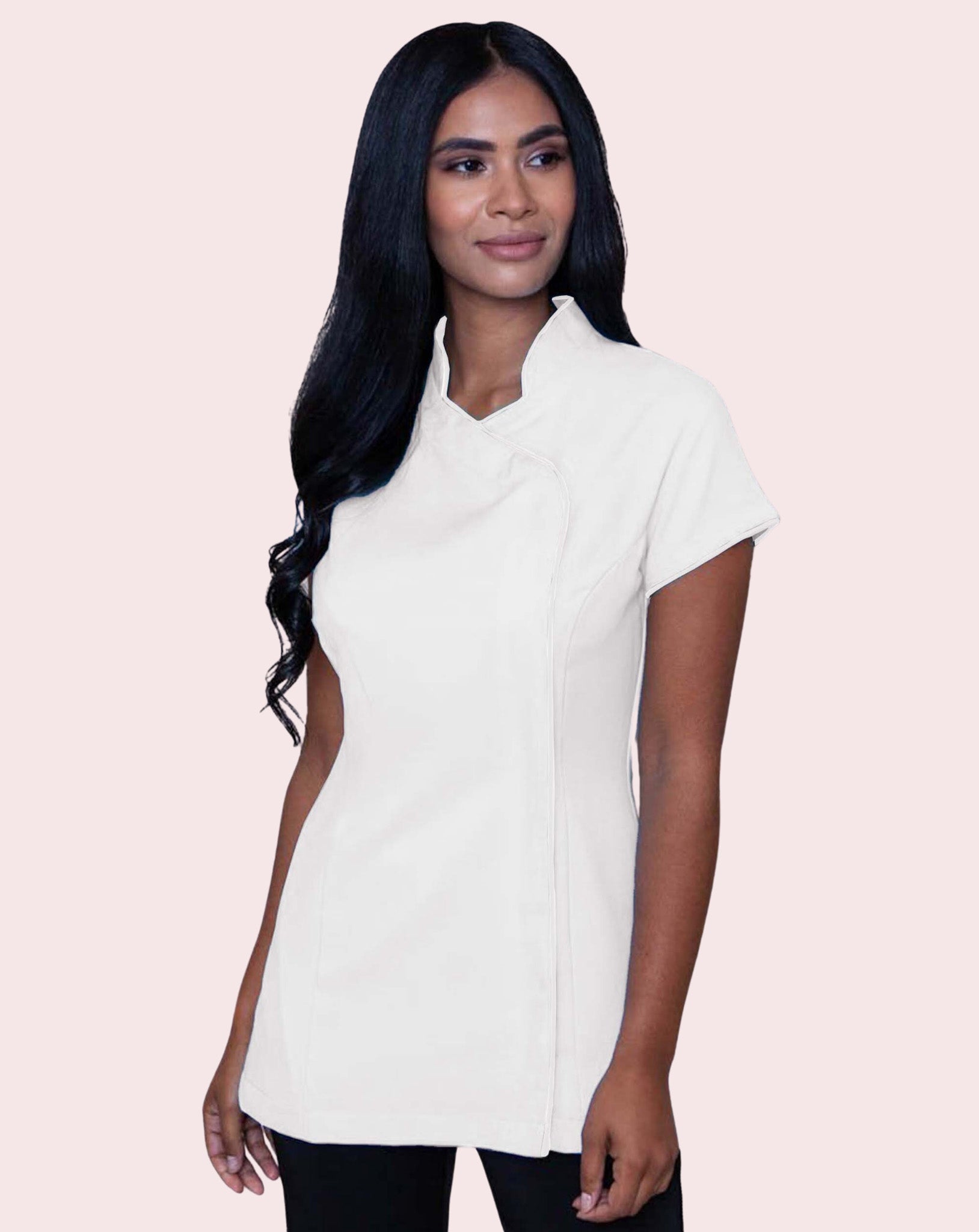 Event Mandarin Collar Asymmetric Tunic - White