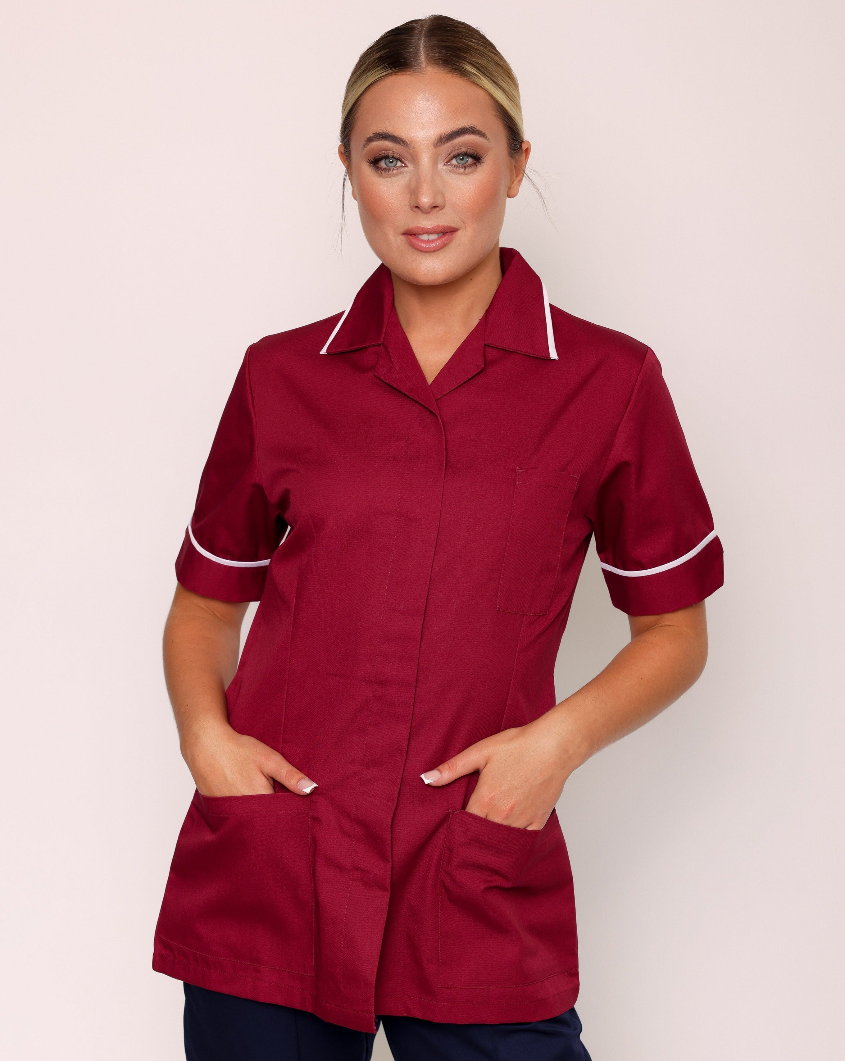 Claira Revere Collar Healthcare Tunic - Burgundy / White