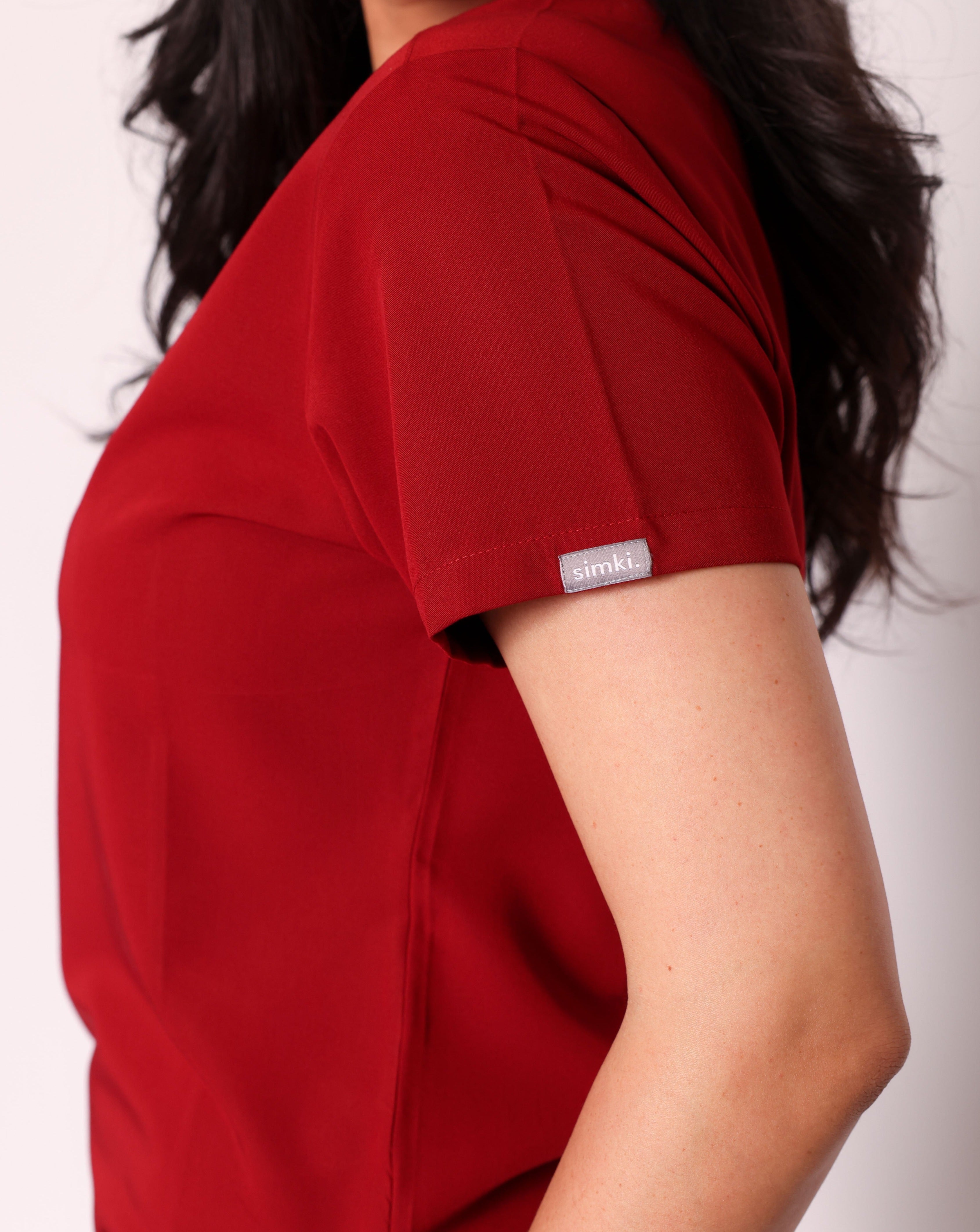 Ari Long Length Scrub Top - Burgundy