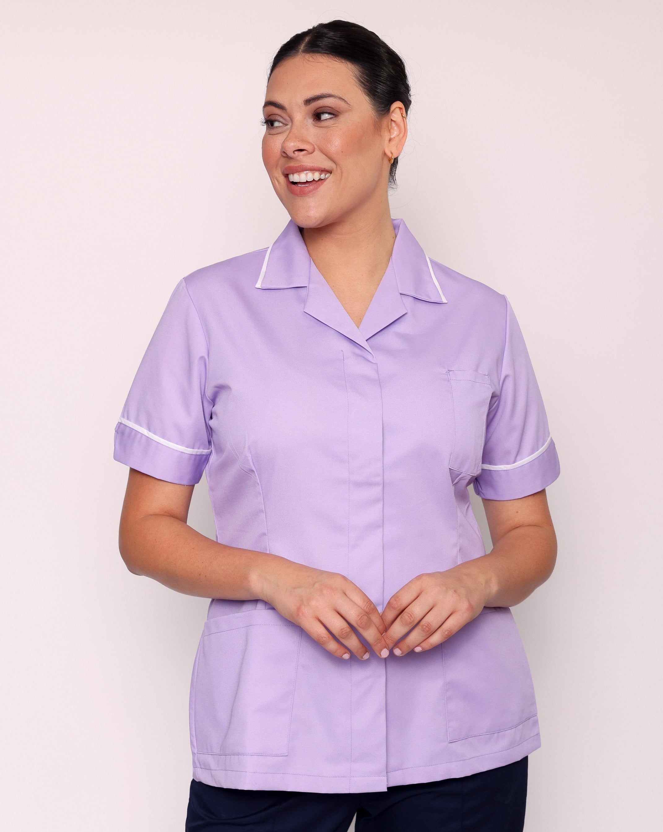 Claira Revere Collar Healthcare Tunic - Lilac / White