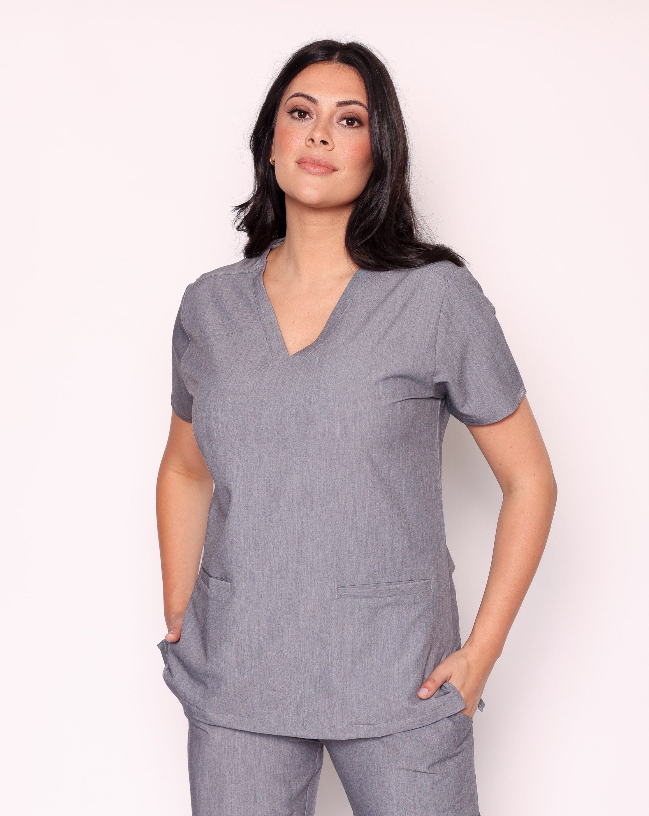 Ari Long Length Scrub Top - Charcoal Grey