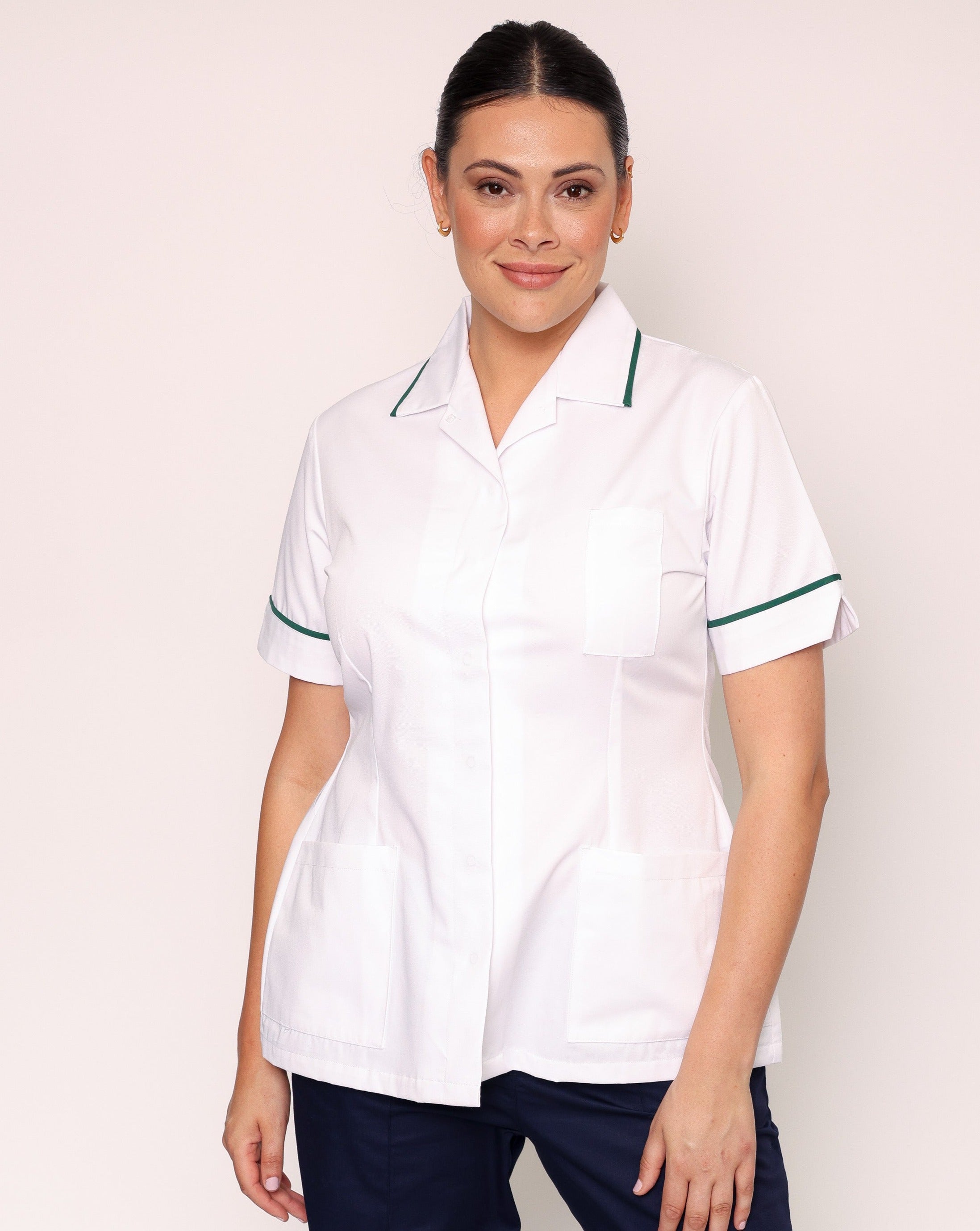 Claira Revere Collar Healthcare Tunic - White / Bottle Green