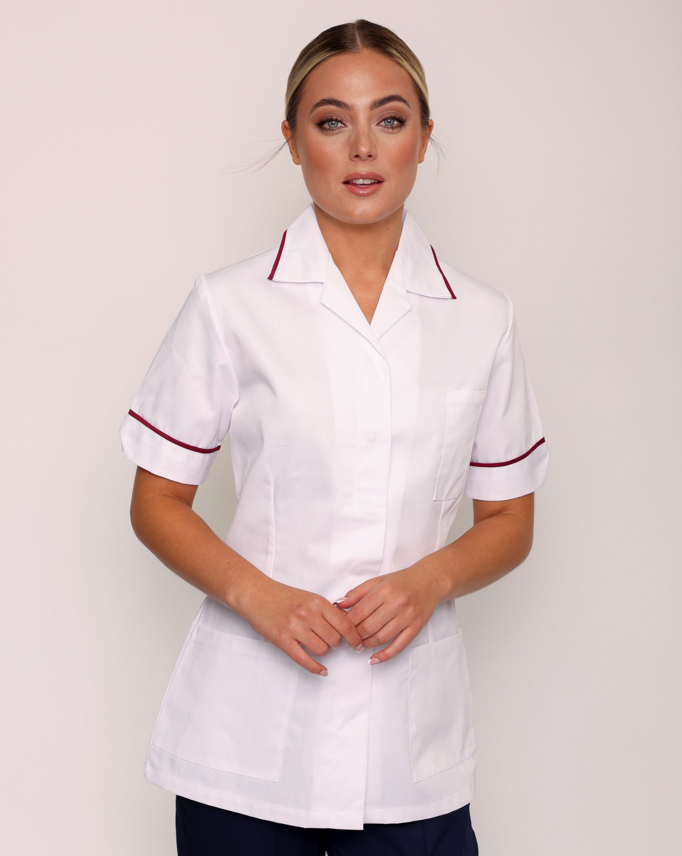 Claira Revere Collar Healthcare Tunic - White / Burgundy