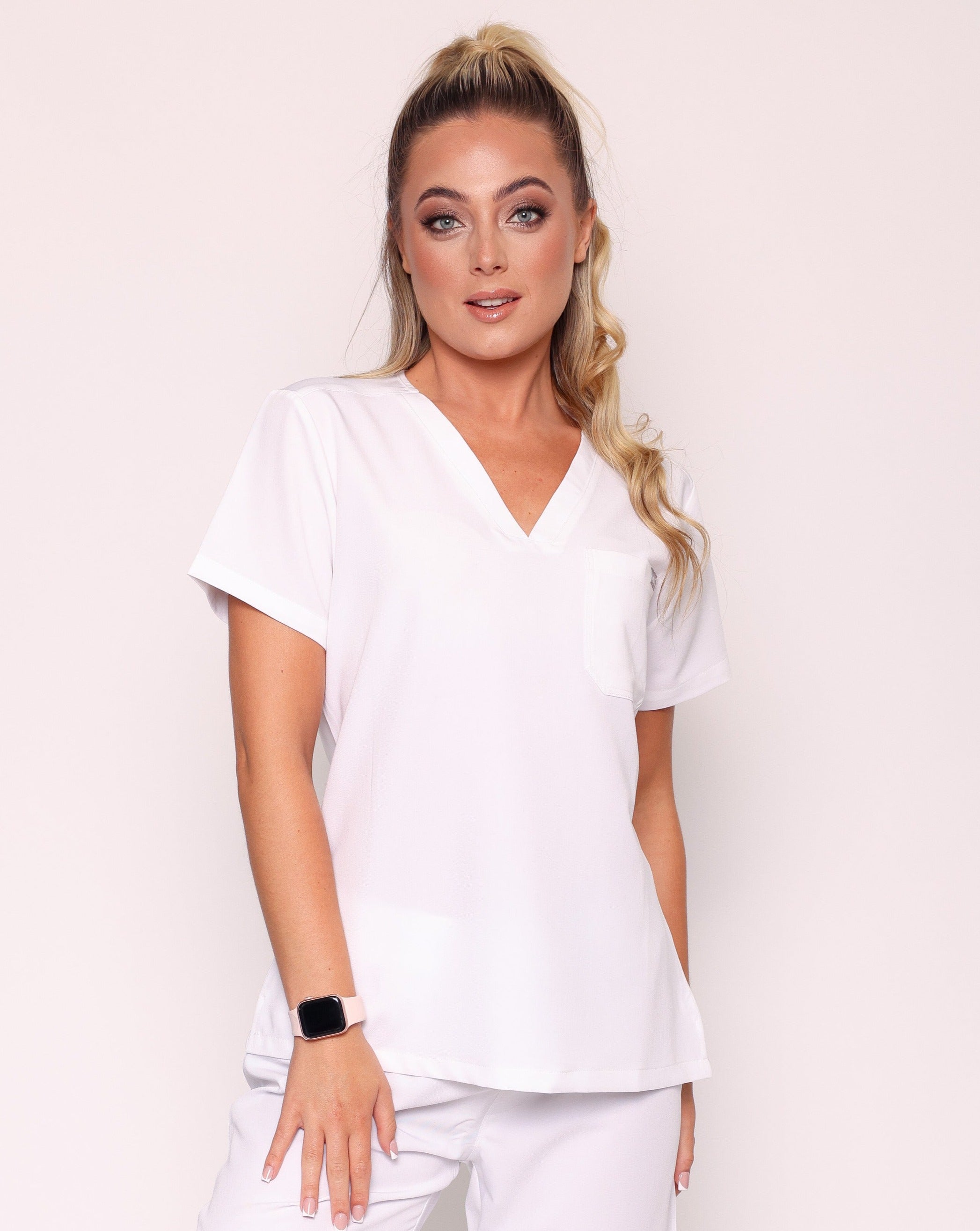 Nova Modern Scrub Top - White