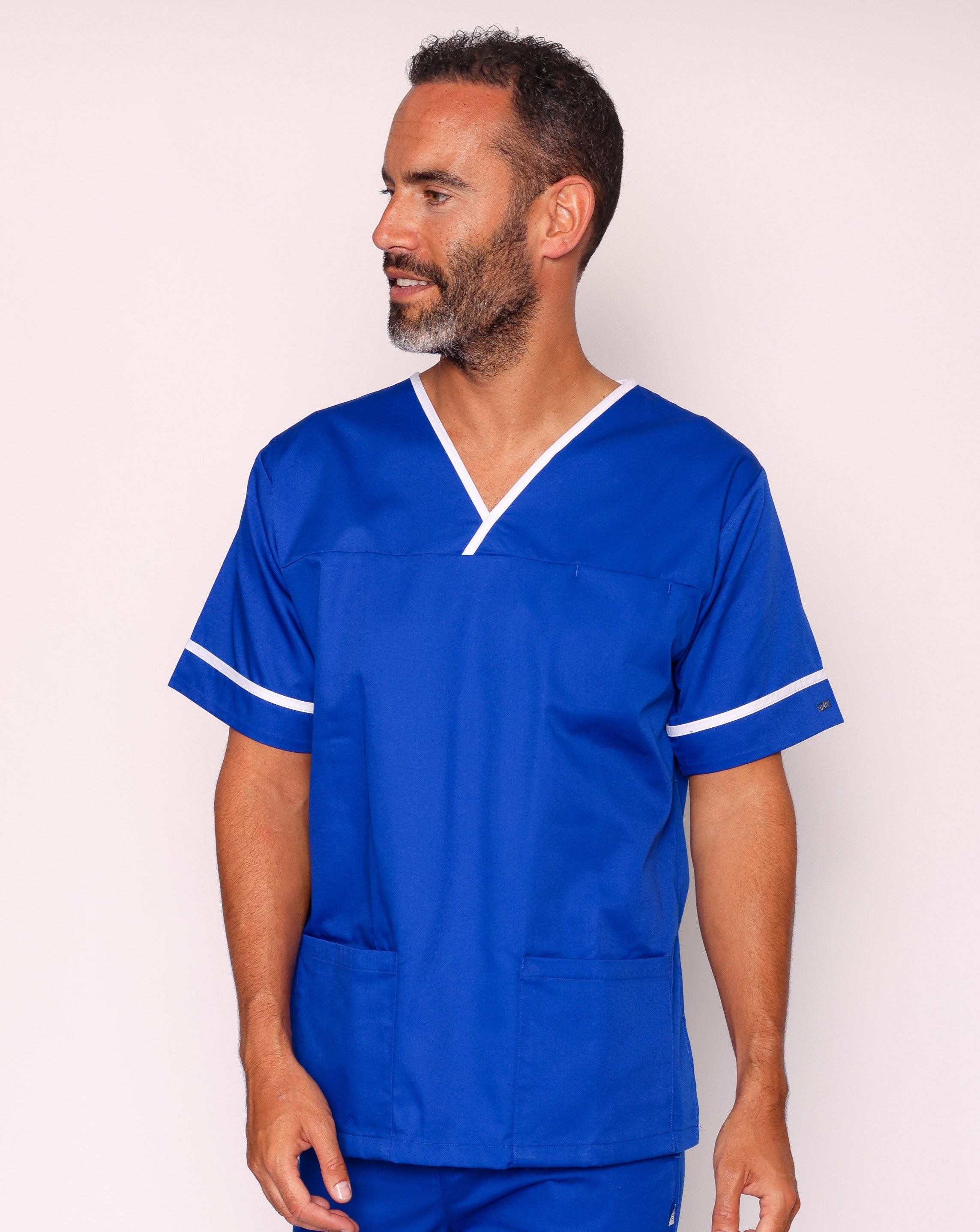 Casey Unisex Smart Scrub Tunic - Royal Blue / White