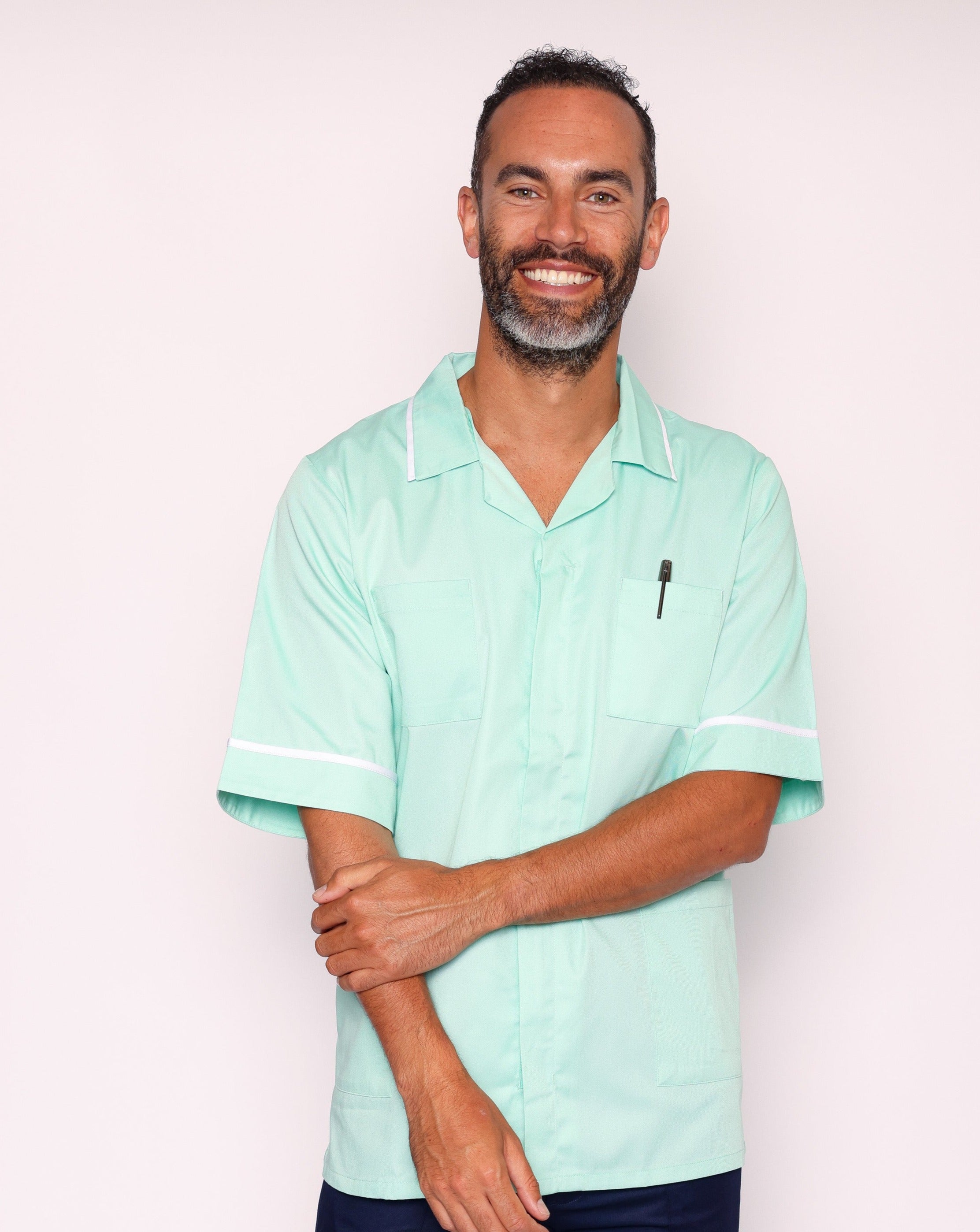 Drayford Men's Classic Healthcare Tunic - Eau De Nil / White