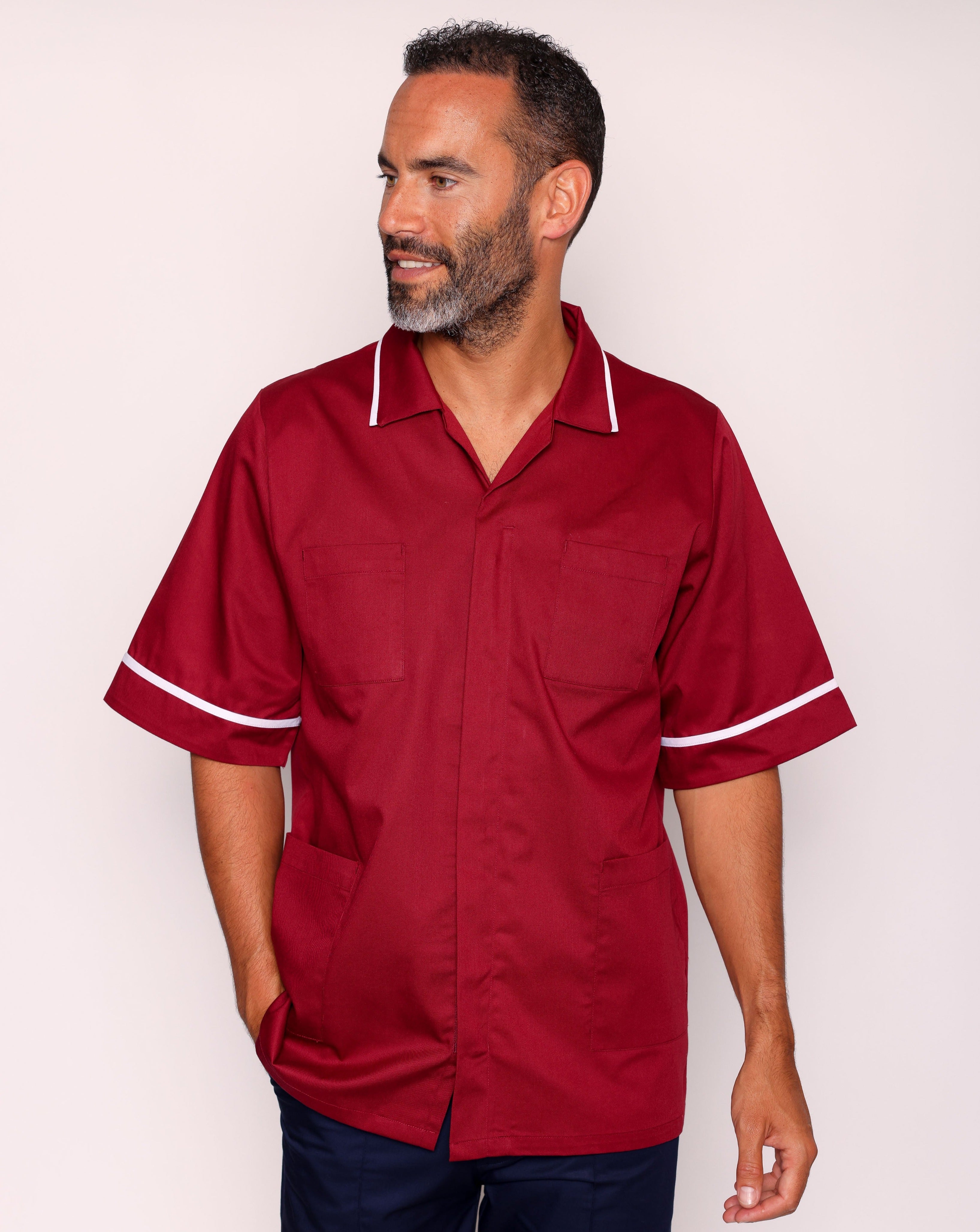 Drayford Men's Classic Healthcare Tunic - Maroon / White