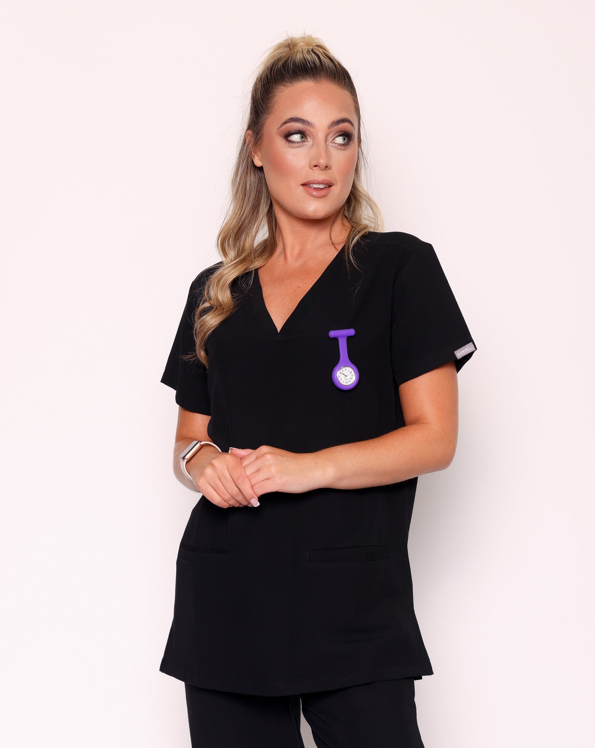 Ari Long Length Scrub Top - Black