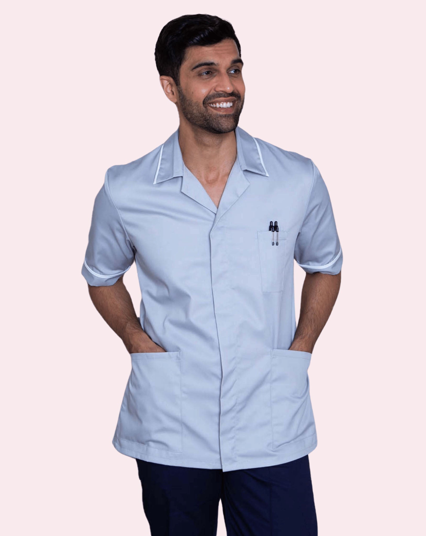 Globe Men's Classic Healthcare Tunic - Pale Blue / White