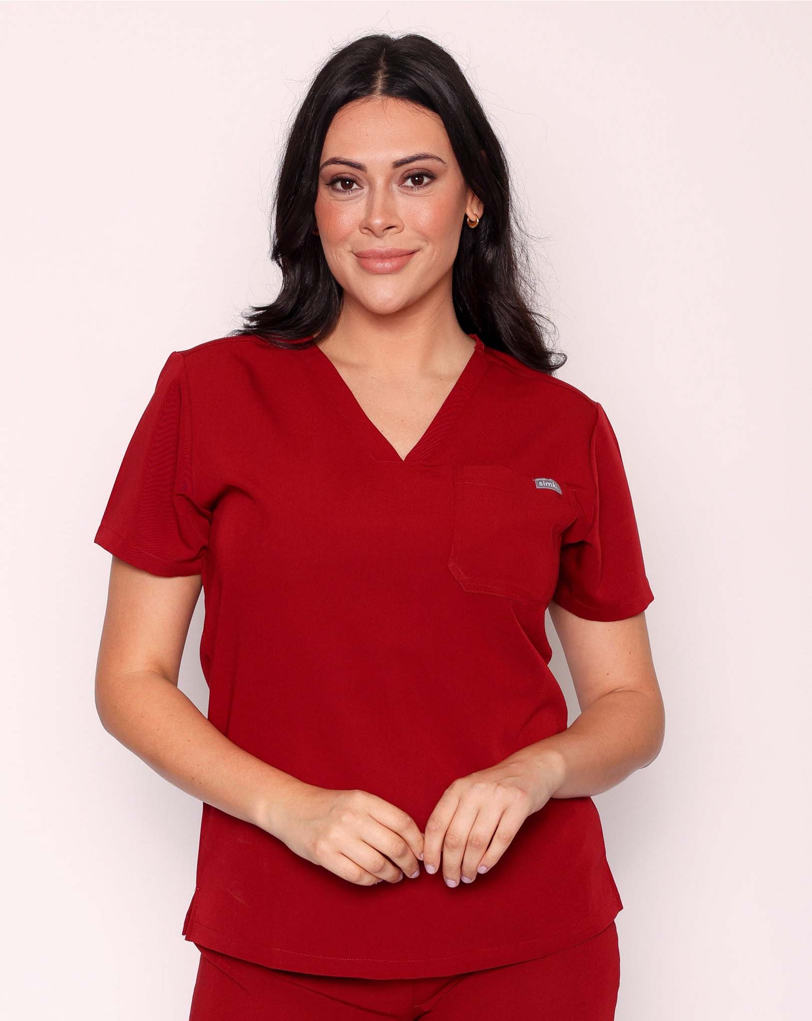 Nova Modern Scrub Top - Burgundy