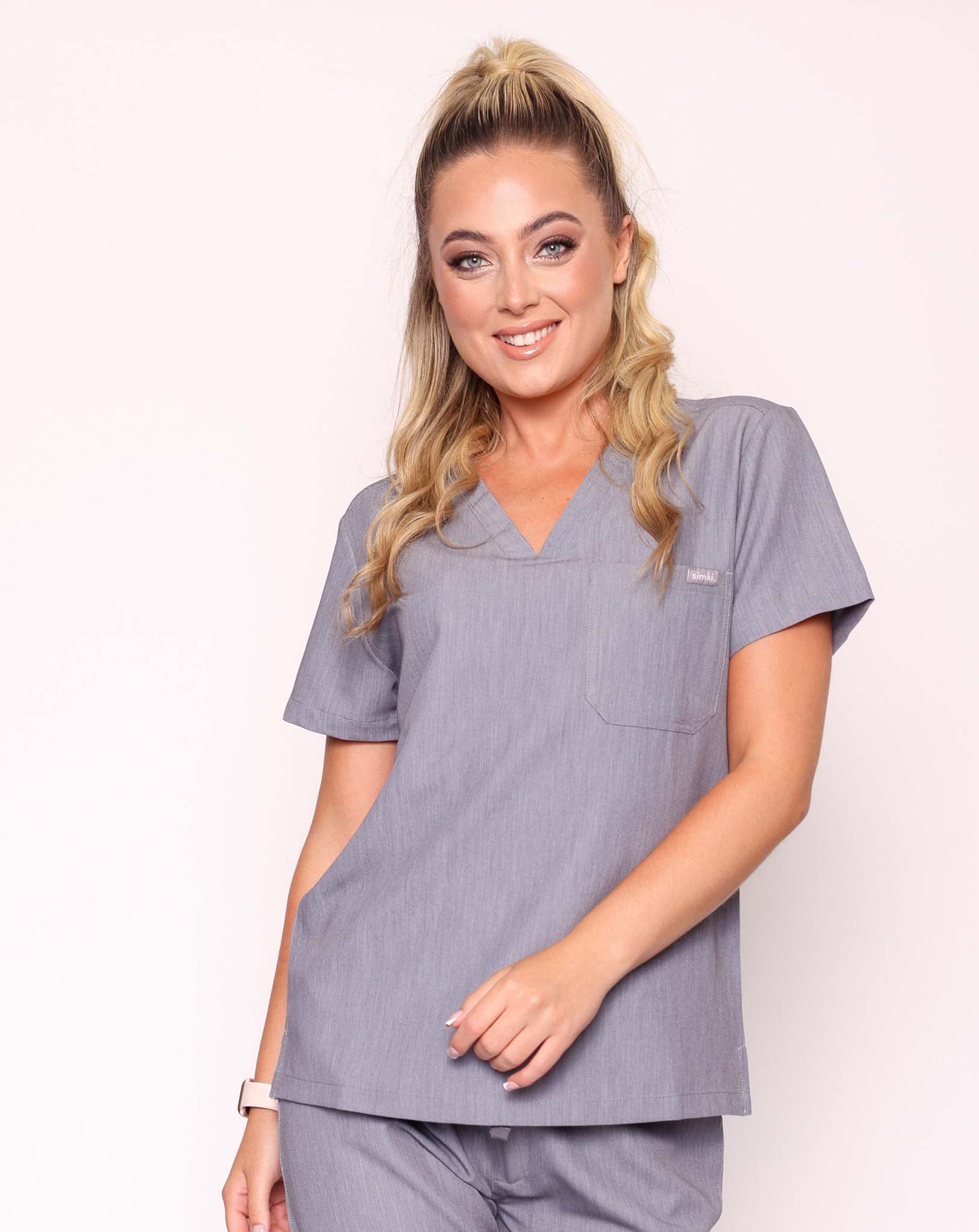 Nova Modern Scrub Top - Charcoal Grey