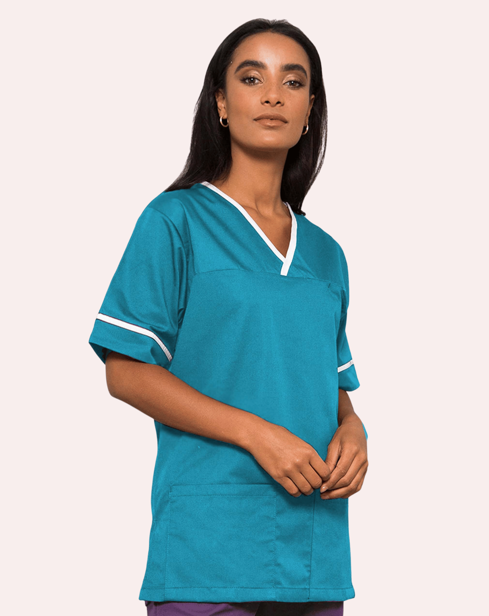 Casey Unisex Smart Scrub Tunic - Teal / White