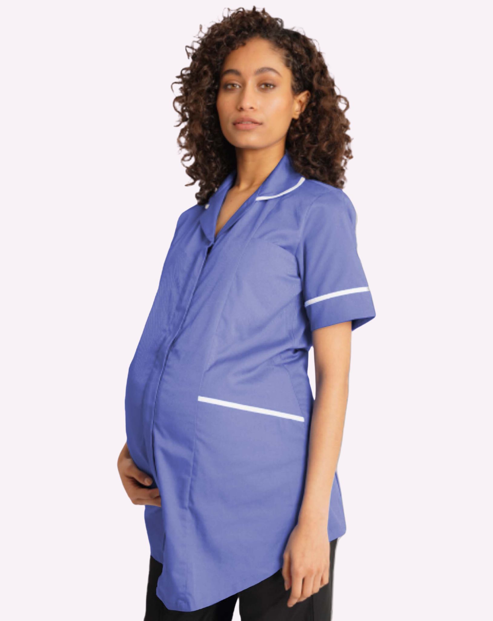 Erin Maternity Healthcare Tunic - Metro Blue / White