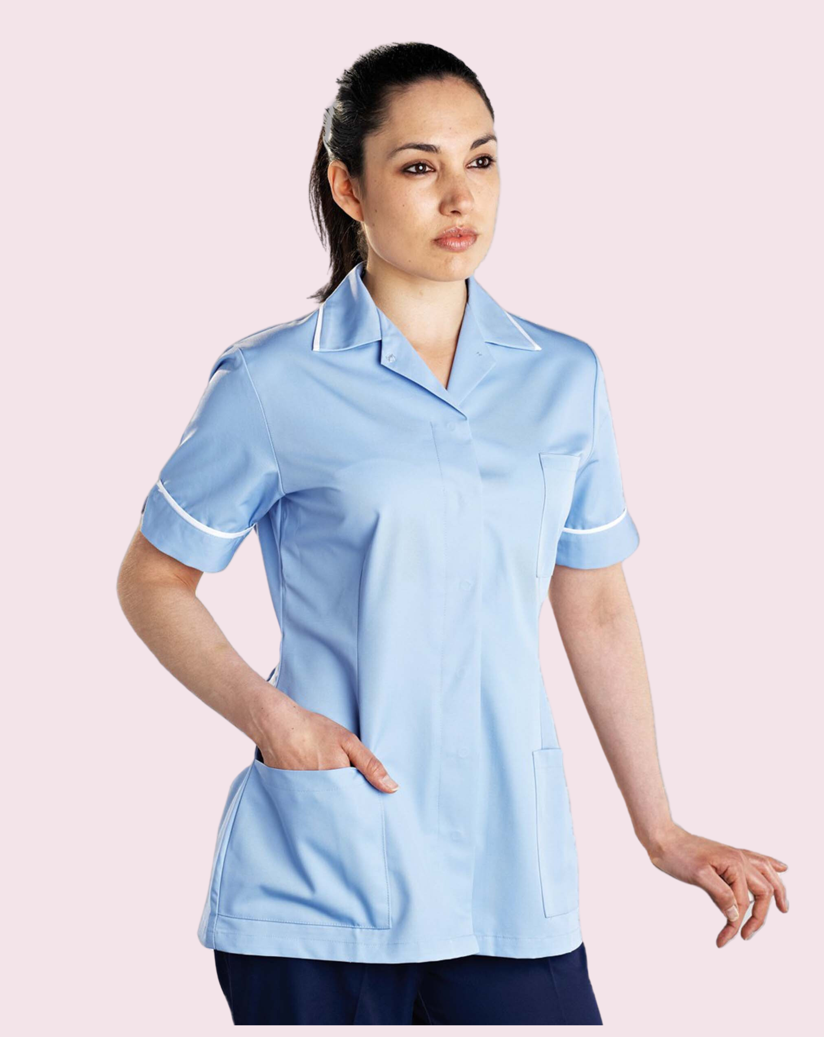 Claira Revere Collar Healthcare Tunic - Pale Blue / White