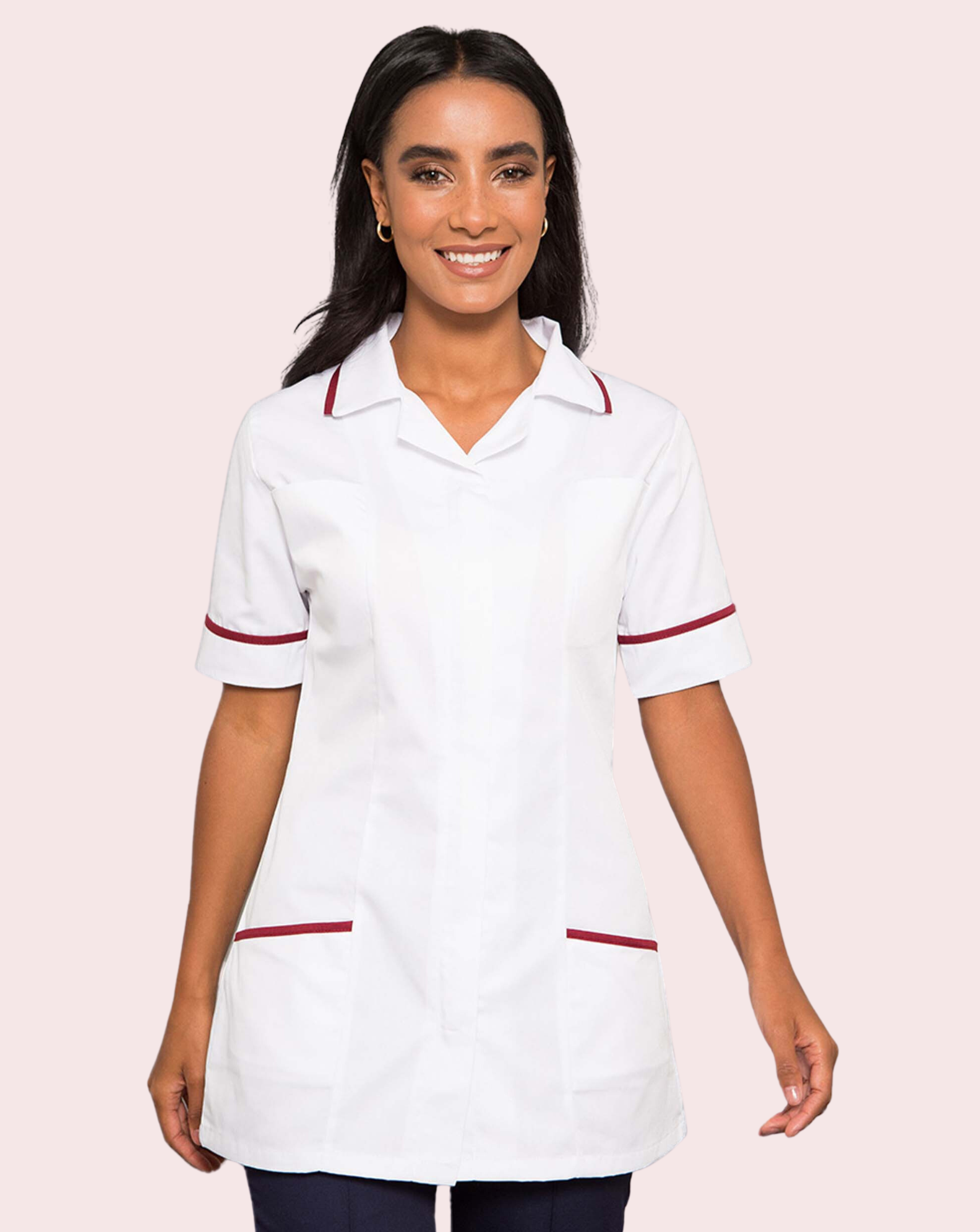 Eliza Revere Collar Healthcare Tunic - White / Maroon