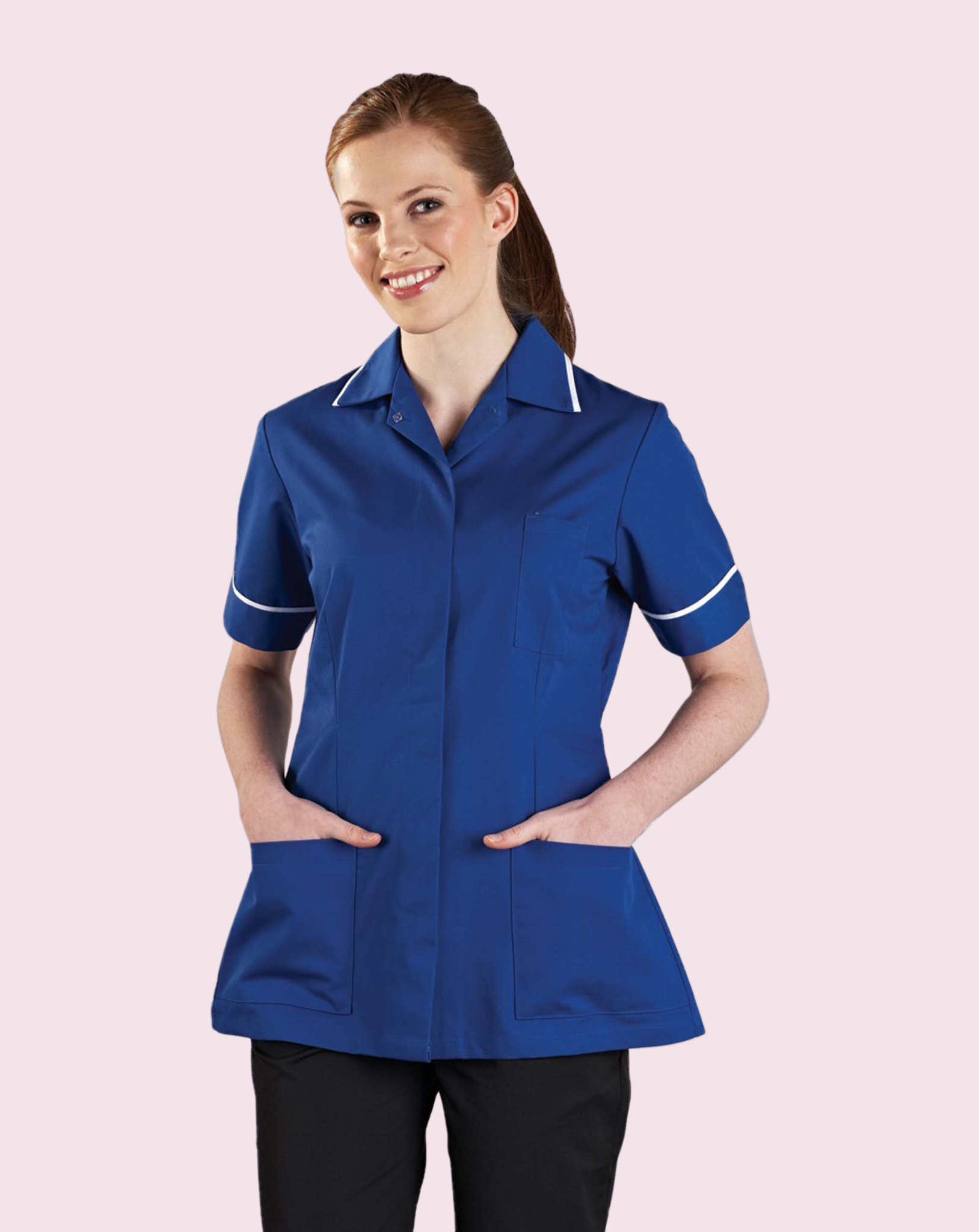 Claira Revere Collar Healthcare Tunic - Royal Blue / White