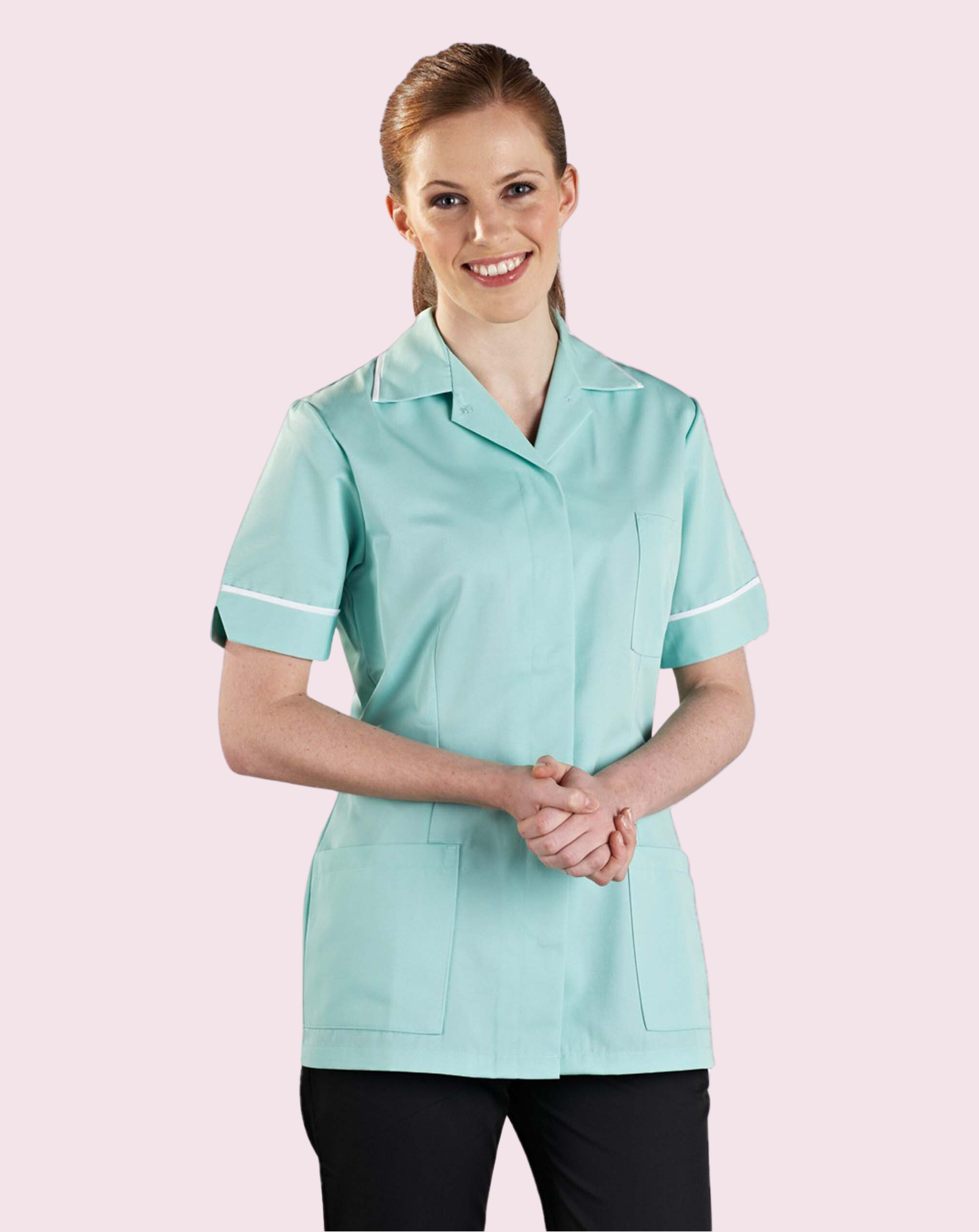 Claira Revere Collar Healthcare Tunic - Aqua / White