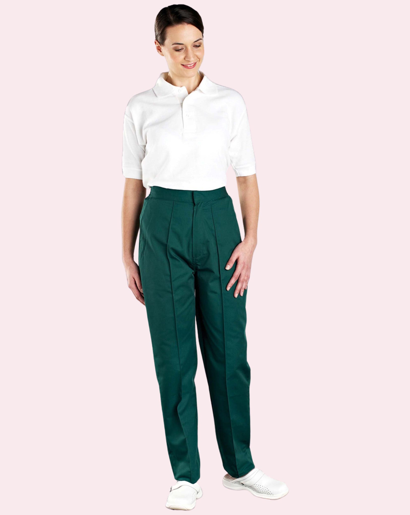 Women's Back Elasticated Trousers - Bottle Green